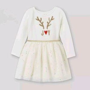 Cat & Jack Toddler Girls' Glitter Deer Long Sleeve Tutu Dress 12M
